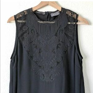 ASTR Black Sleeveless Tank Blouse Lace Embroidered